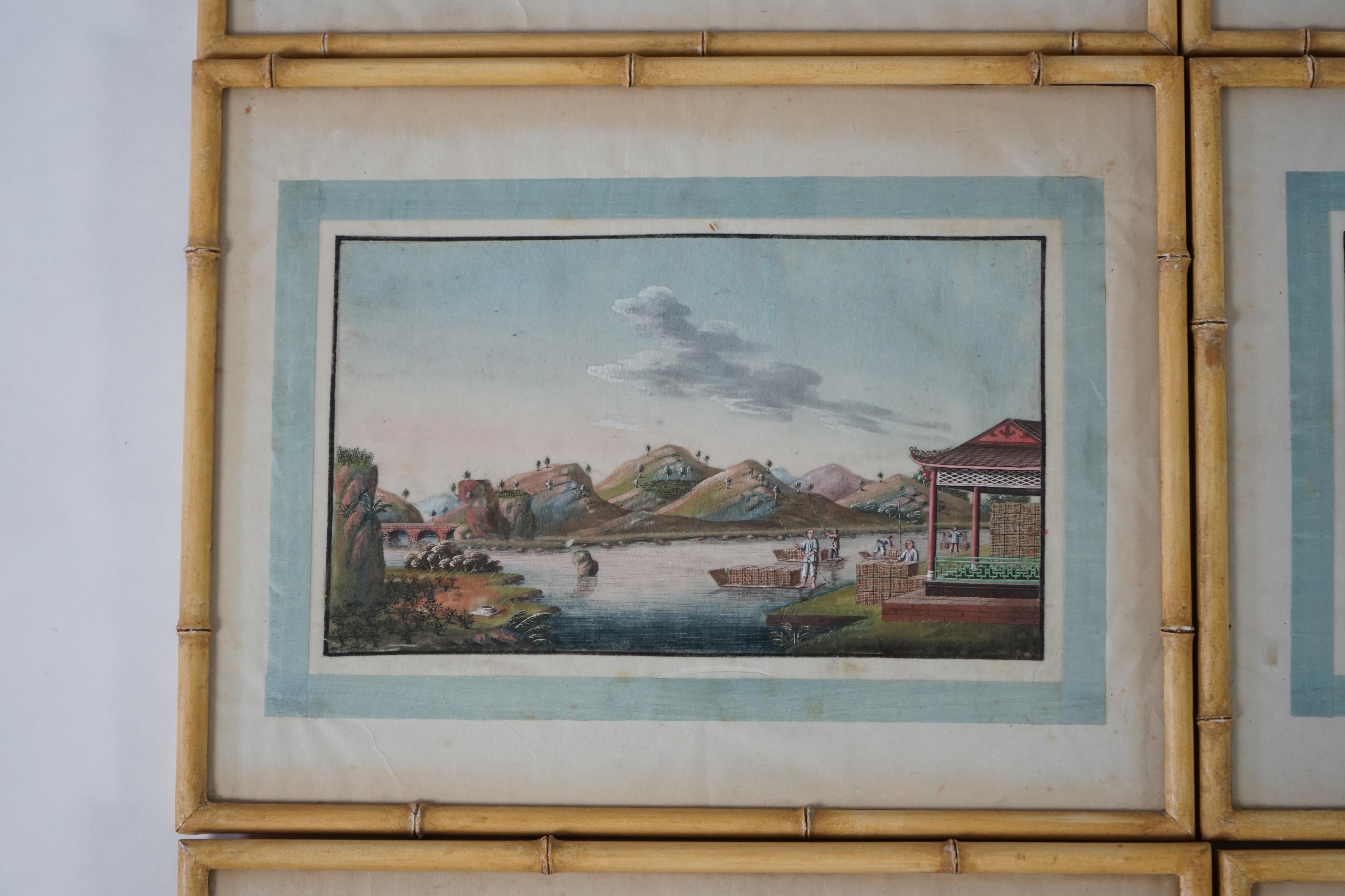 A set of twelve Chinese gouache paintings on pith paper of tea production, circle of Tingqua c.1840